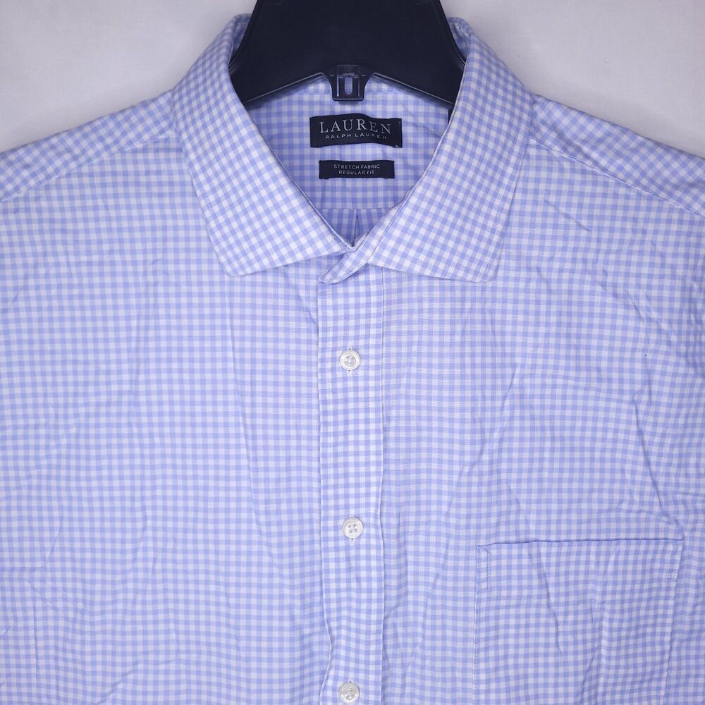 Lauren Ralph Lauren Dress Shirt Mens 17.5 Gingham Blue, White 32/33 Black Label